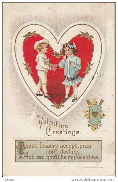 Valentine's - Valentine - Saint-Valentin - Embossed - 1916 - 2 Scans - Copyright 1910 - H. Wessler - Saint-Valentin