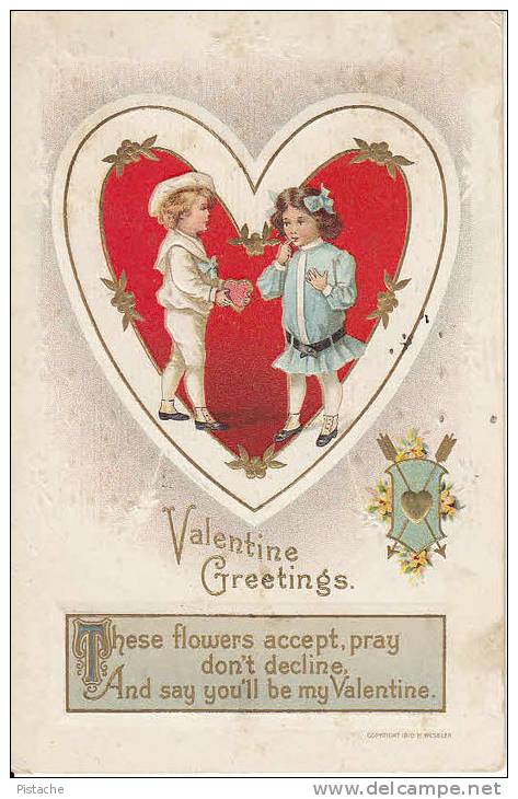 Valentine's - Valentine - Saint-Valentin - Embossed - 1916 - 2 Scans - Copyright 1910 - H. Wessler - Valentine's Day