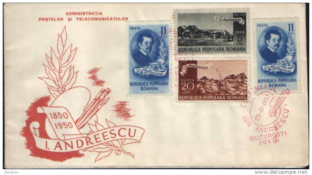 Romania-FDC 1950- Ion Andreescu-Romanian Painter-100 Years After Birth - Impresionismo