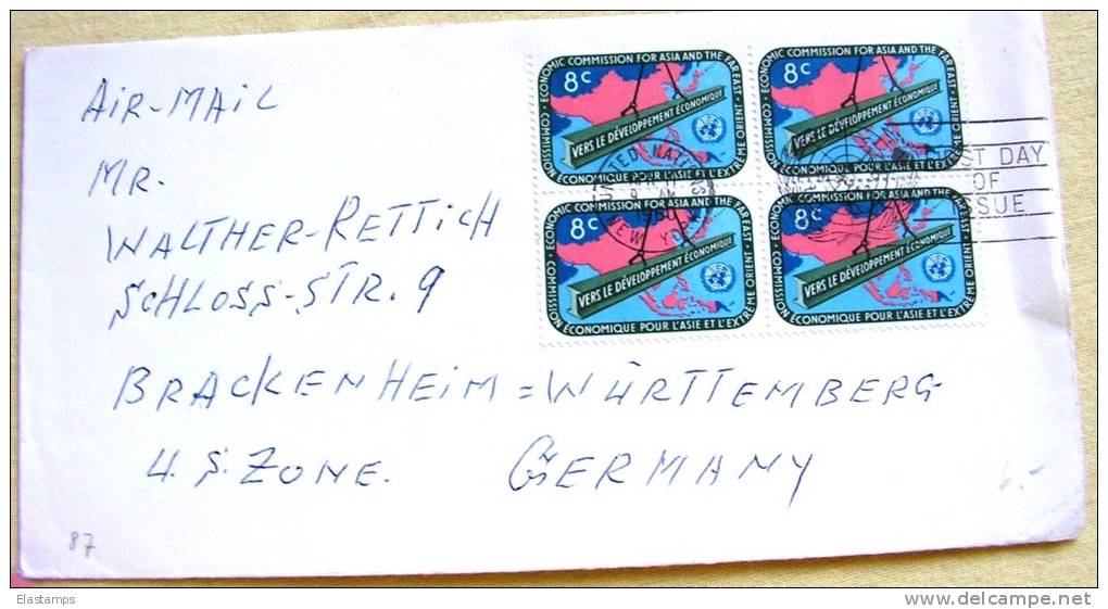 == UNO NY  Cv. 1960 To Germany 4*blocke Nr 87 MEF - Covers & Documents