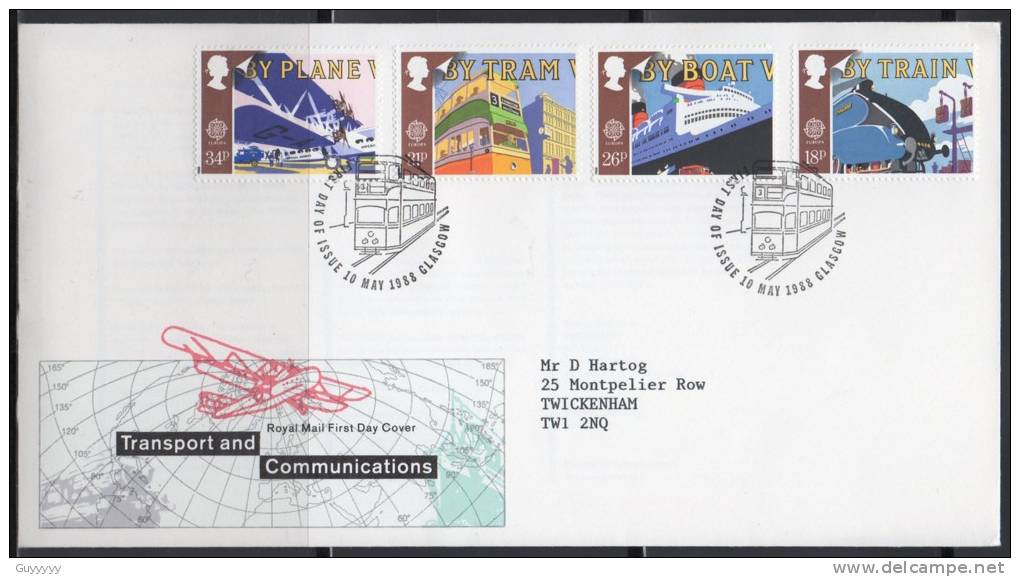 Grande-Bretagne - FDC - 1988 - Transport Et Télécomunications - 1981-1990 Em. Décimales