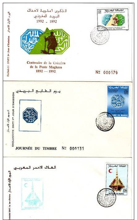 9 ENVELOPPES PREMIER JOUR MAROC 1990 1991 1992 - Maroc (1956-...)