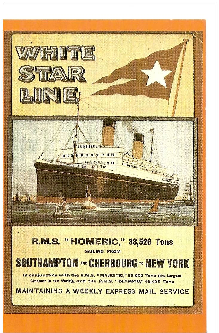 Nostalgia Series White Star Line Poster R.M.S Homeric Southampton-Cherbourg-New York 1920´s - Paquebots