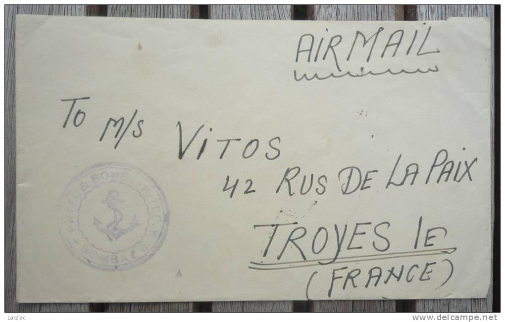 Enveloppe Bombay Pour Troyes - Cartas & Documentos