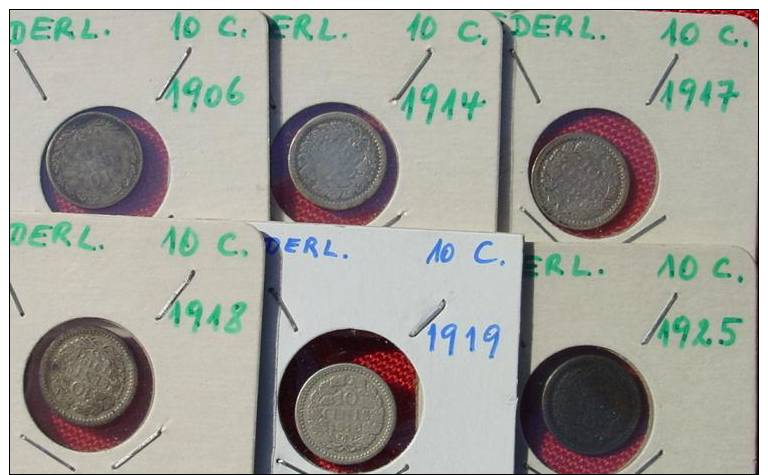 (1039744) 13 Münzen Niederlande. 10 Cents Ab 1906 Bis 1941. M. E Sehr Günstig ! - 10 Cent