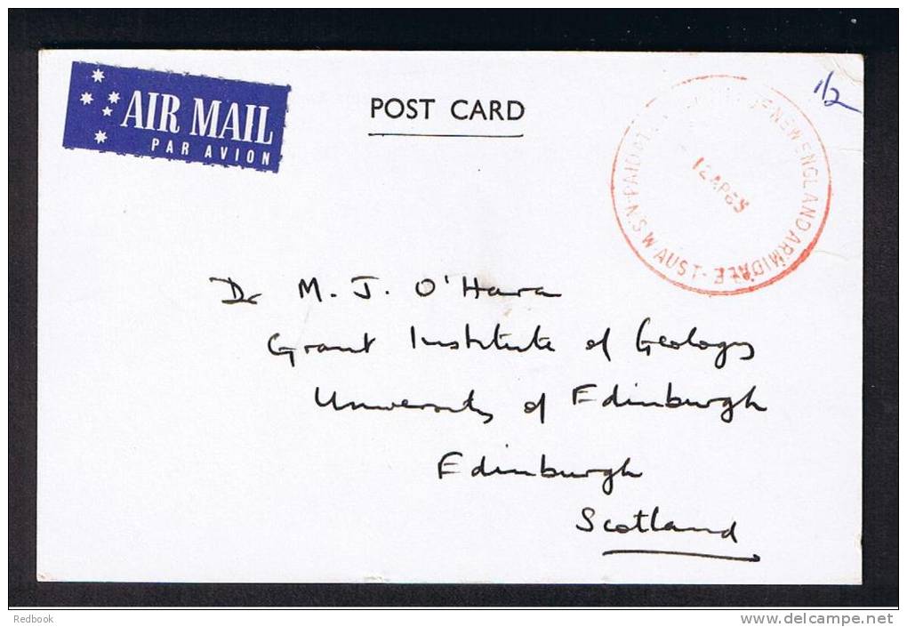 RB 769 - 1965 Postcard From L.A. Cotton School Of Geology Australia Official Paid Postmark To Grant Institute Edinburgh - Altri & Non Classificati