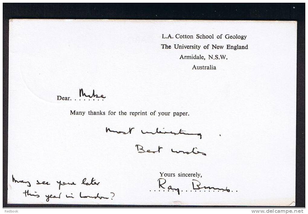 RB 769 - 1965 Postcard From L.A. Cotton School Of Geology Australia Official Paid Postmark To Grant Institute Edinburgh - Altri & Non Classificati