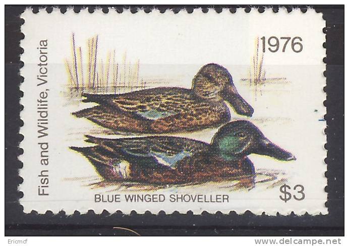 Australia Victoria 1976 $3 Duck Revenue Hunting Wildlife Stamp Shoveller MNH(**) - Mint Stamps