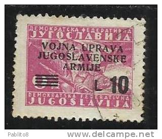 ISTRIA E LITORALE SLOVENO 1947 FRANCOBOLLI DI YUGOSLAVIA LIRE 10 SU 9d USATO USED OBLITERE' - Jugoslawische Bes.: Slowenische Küste