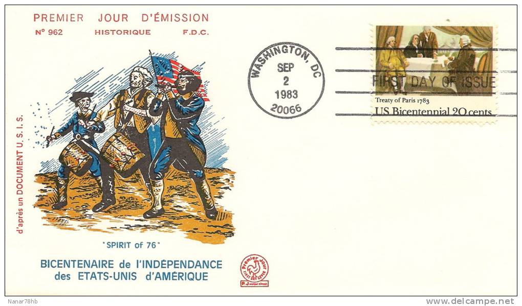 (d) FDC Du Timbre Indépendance Américaine Treaty Of Paris 1783 - 1981-1990
