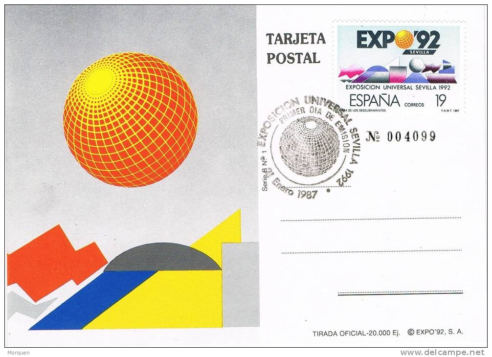 Tarjeta Maxima Expo De SEVILLA 92. Emitida En 1987 - Cartas & Documentos