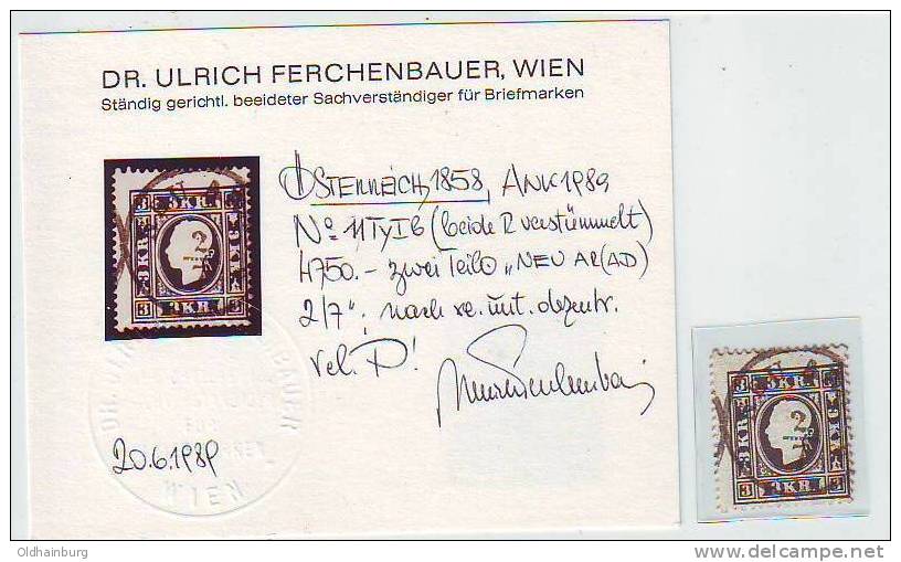 0049r: Österreich 1858, ANK 11 I B, Attest Ferchenbauer - Briefe U. Dokumente