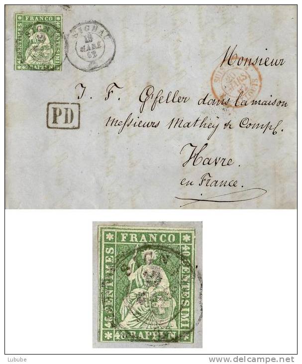 Faltbrief  Signau Emmental - Le Havre       1862 - Covers & Documents