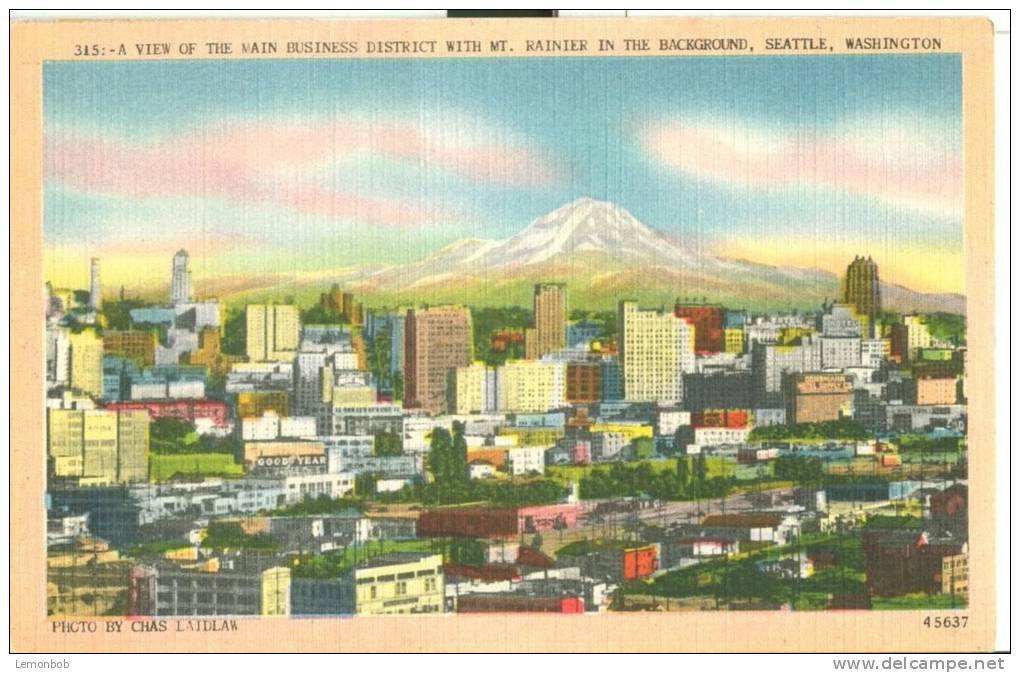 USA – United States – A View Of The Main Business District With Mount Rainier, Seattle, Washington, Postcard[P6013] - Seattle