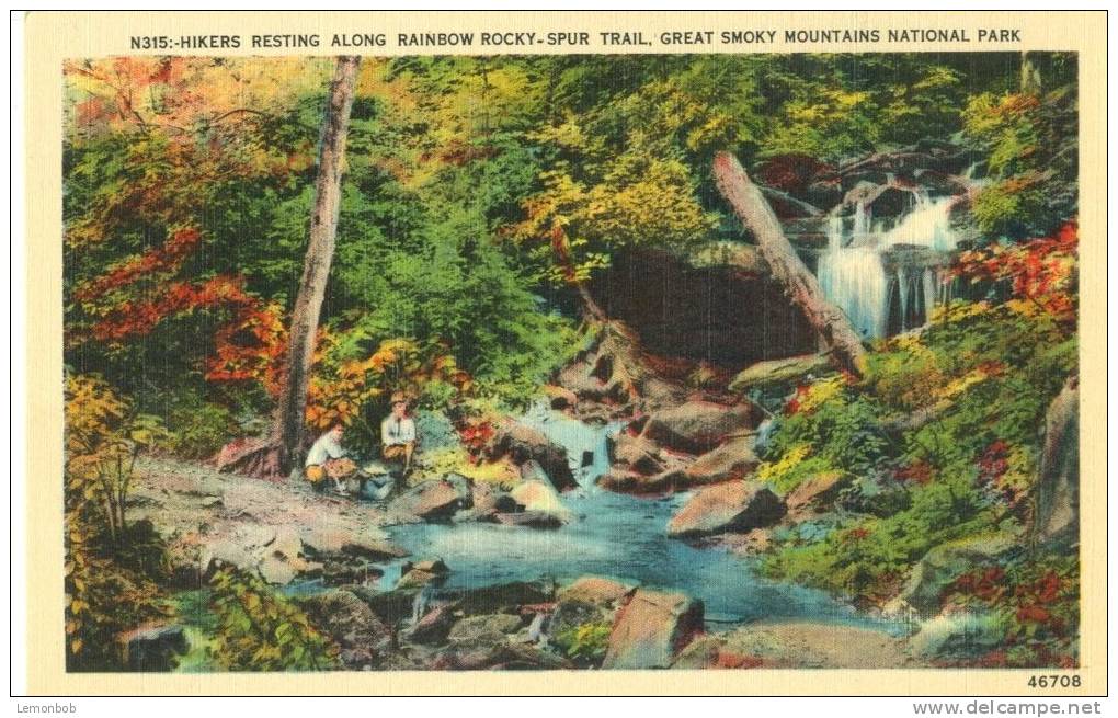 USA – United States – Hikers Resting Along Rainbow Rocky Spur Trail, Great Smoky Mountains National Park Postcard[P6028] - USA National Parks