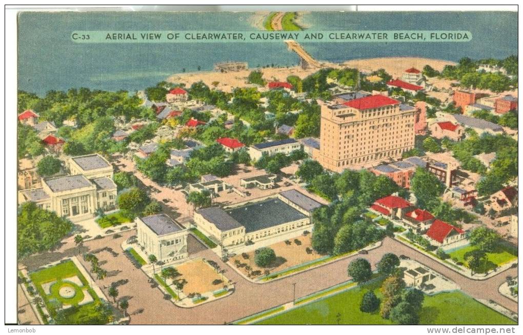 USA – United States – Aerial View Of Clearwater, Causeway And Clearwater Beach, Florida, Unused Linen  Postcard [P6038] - Clearwater