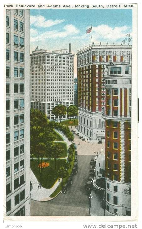 USA – United States – Park Boulevard And Adams Ave. Looking South, Detroit, Michigan, 1910s-1920s Unused Postcard [P6043 - Detroit