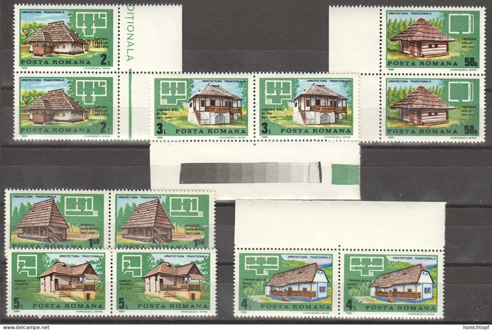 Rumänien; 1989; Michel 4524/9 **; Arhitektur; Doppelt - Ongebruikt