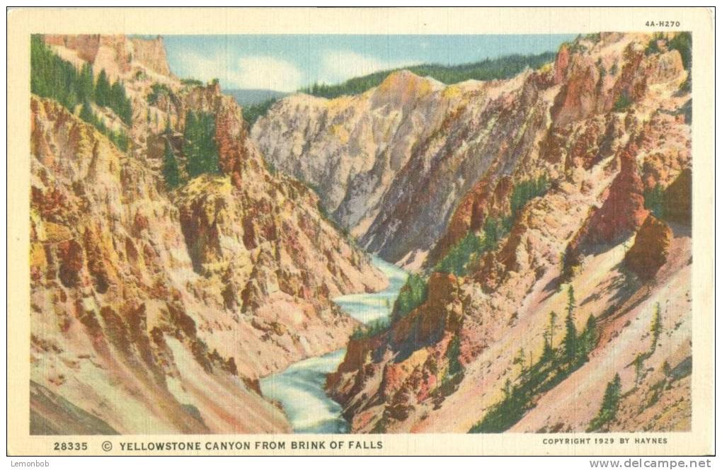 USA – United States – Yellowstone Canyon From Brink Of Falls, 1929 Unused Linen Postcard [P6061] - USA National Parks