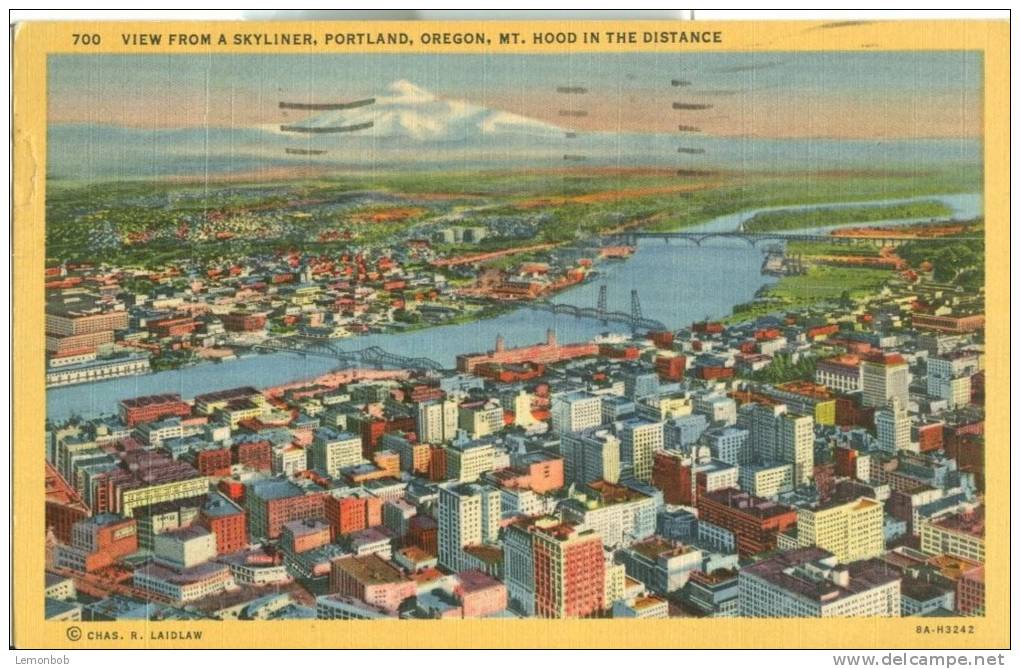 USA – United States – View From A Skyliner, Portland, Oregon, Mt. Hood In The Distance, 1954 Used Linen Postcard [P6066] - Portland