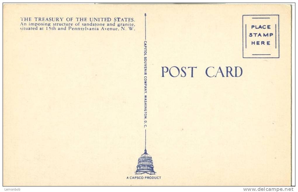 USA – United States – The Treasury Of The United States, Washington, DC, Unused Linen Postcard [P6077] - Washington DC