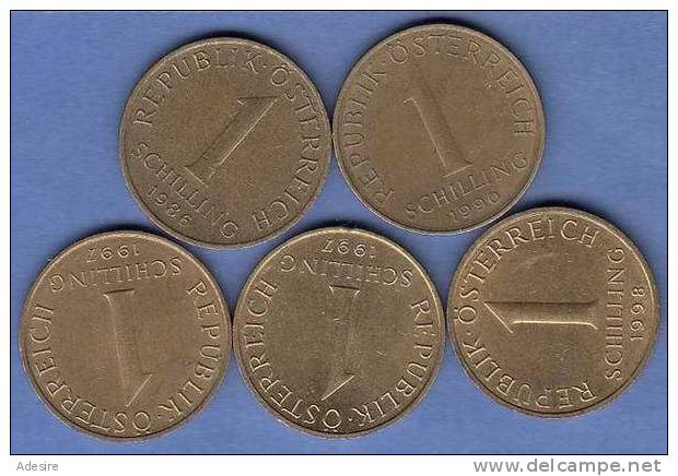 Münze Austria, 5 X 1 Schilling (1986,1990,1997,1997,1998 ) - Austria