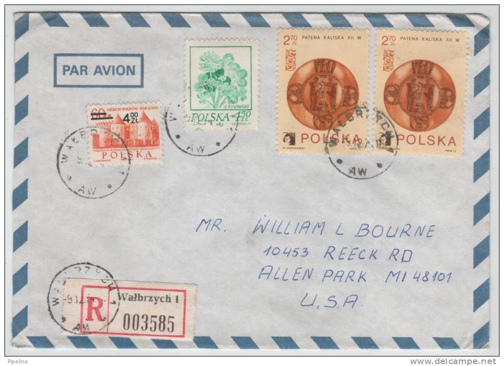 Poland Registered Air Mail Cover Sent To USA 9-12-1974 - Aviones