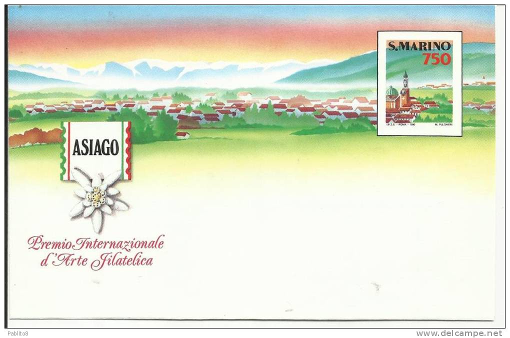 SAN MARINO 1990 LETTERA POSTALE ASIAGO PREMIO D´ARTE FILATELICA NUOVA - Entiers Postaux