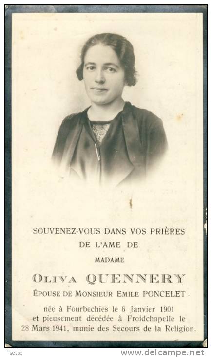 Faire-parts Mortuaire Olivia Quennery, Né à Fourbechies En 1901, Décédée à Froidchapelle En 1941 - Images Religieuses