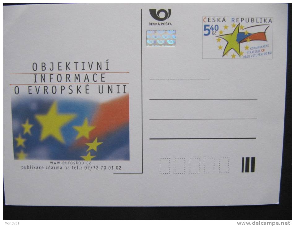 5901 Entier Postal Europe Hologramme République Tchéque Statégie Internet Journal Press Europa - Hologrammes