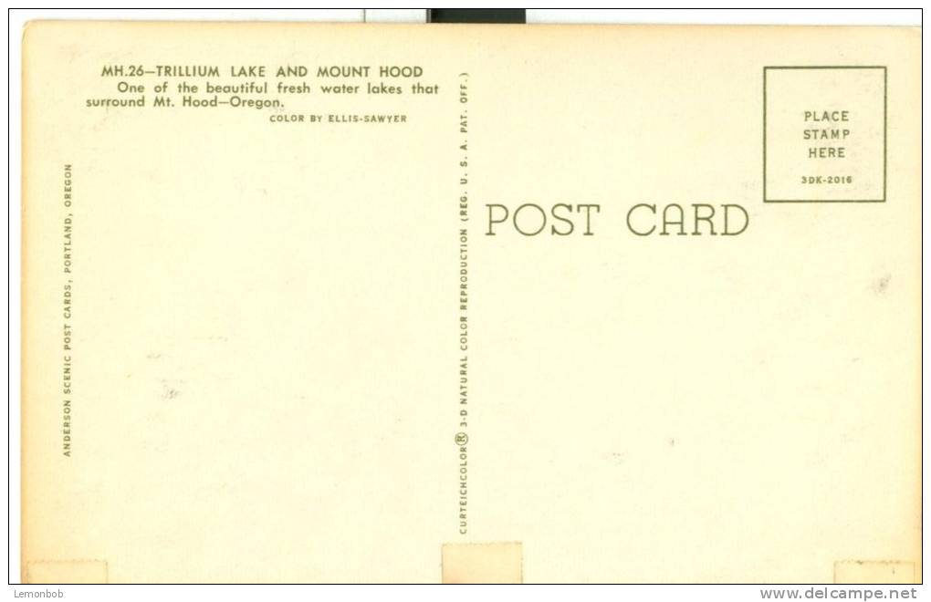 USA – United States – Trillium Lake And Mount Hood, Oregon, Unused Postcard [P6113] - Autres & Non Classés