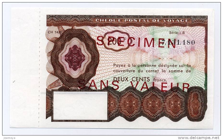 FRANCE - SPECIMEN DE CHEQUE POSTAL DE VOYAGE DE 200F - SUP - Specimen