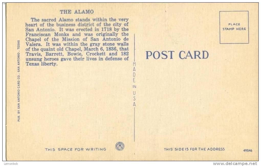 USA – United States – The Alamo And Courtyard, San Antonio, Texas, Unused Linen Postcard [P6130] - San Antonio