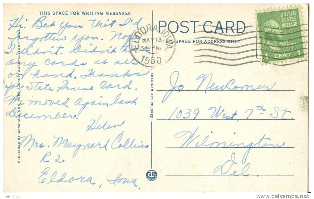 USA – United States – World War Memorial At Riverside, Marshalltown, Iowa, 1950 Used Postcard [P6160] - Other & Unclassified