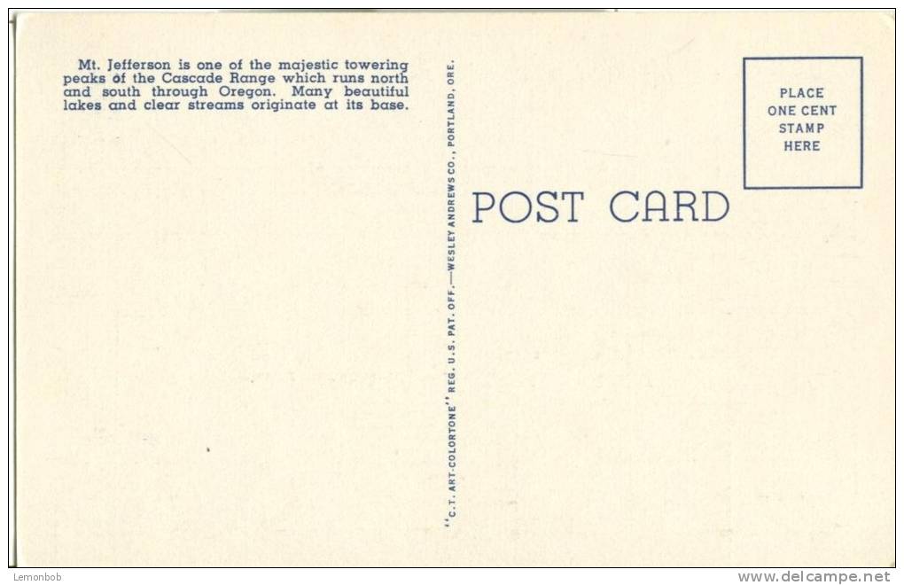 USA – United States –Mt. Jefferson, Oregon, Deschutes National Forest, Unused Linen Postcard [P6168] - Other & Unclassified