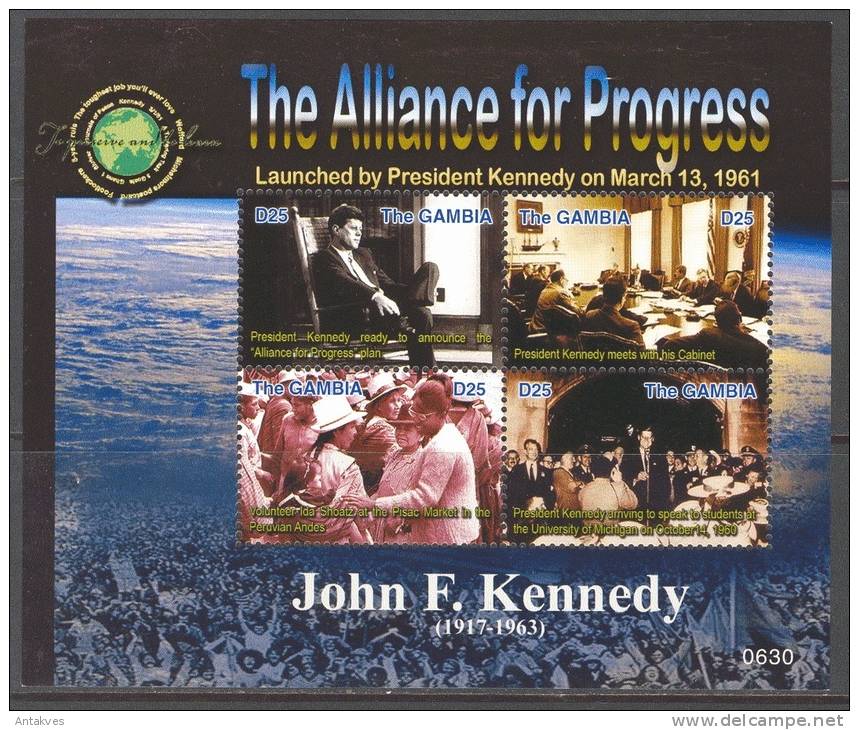 Gambia John F.Kennedy The Alliance Of Progress Sheet Of 4 MNH - Kennedy (John F.)