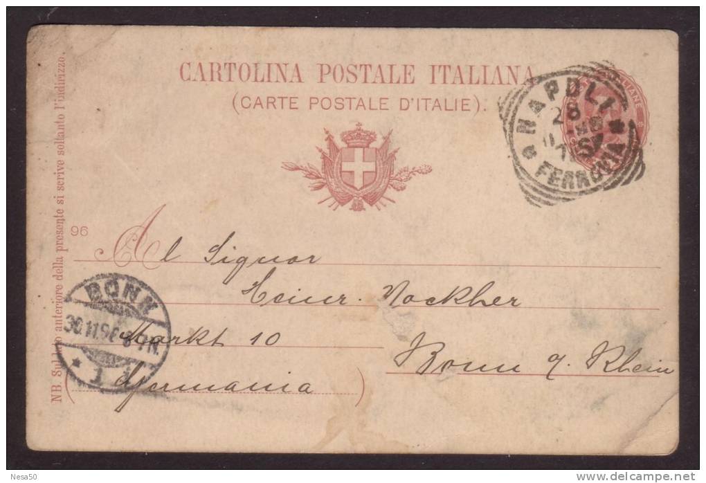 Italie Carte Postale 27-9-1896 Van Napoli Naar Bonn Met Zegel 10 Cent - Stamped Stationery