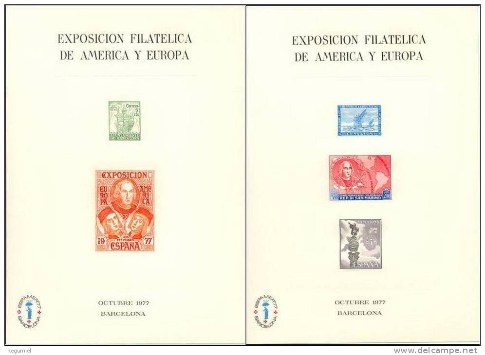 España Hoja Recuerdo 1977 HR 053/54 America Y Europa - Hojas Conmemorativas