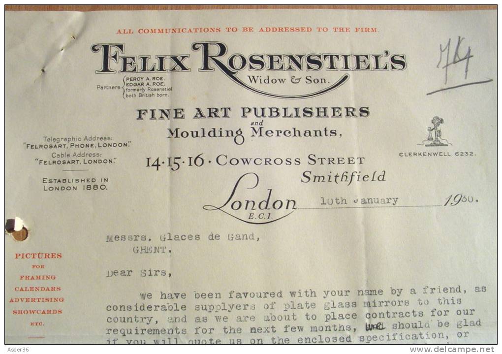 Fine Art Publishers, Felix Rosenstiel's, Cowcross Street, Smithfield, London 1930 - United Kingdom