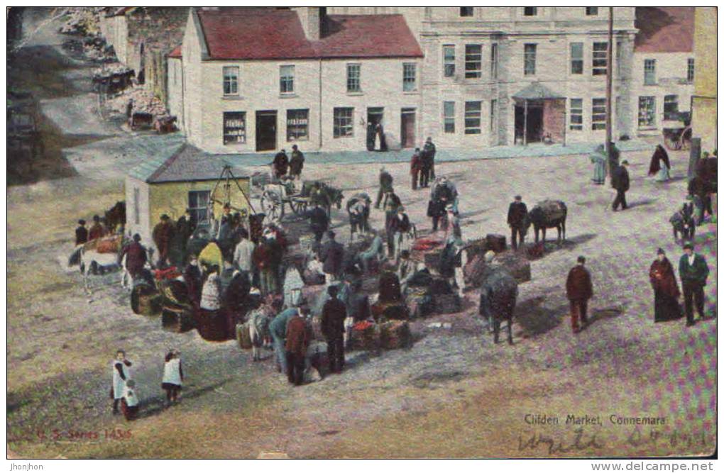 Ireland- Very Rare!!-Postcard 1907-Clifden Market-Connemara - Galway