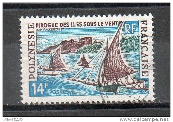 POLYNESIE Bateaux (Pirogue) 14f Sépia Bleu Vert Foncé 1966 N°39 - Gebraucht