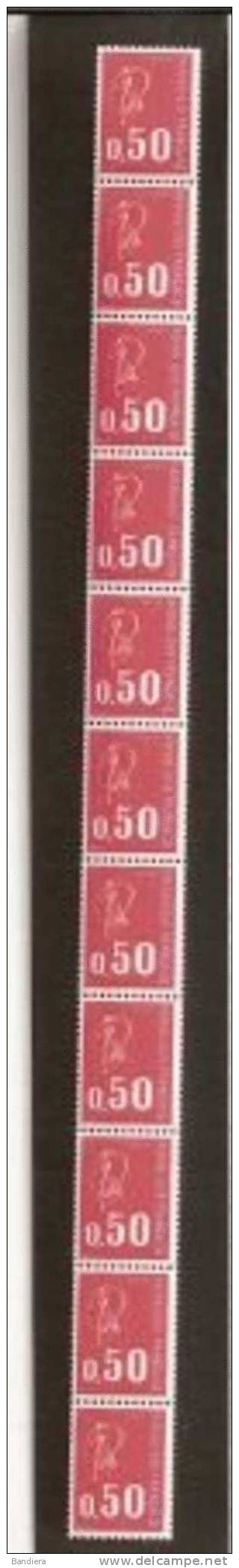 Roulette De 11 Timbres N° 62 Bequet à 0,50 Rouge- N° Du Timbre 1664 C - Roulettes