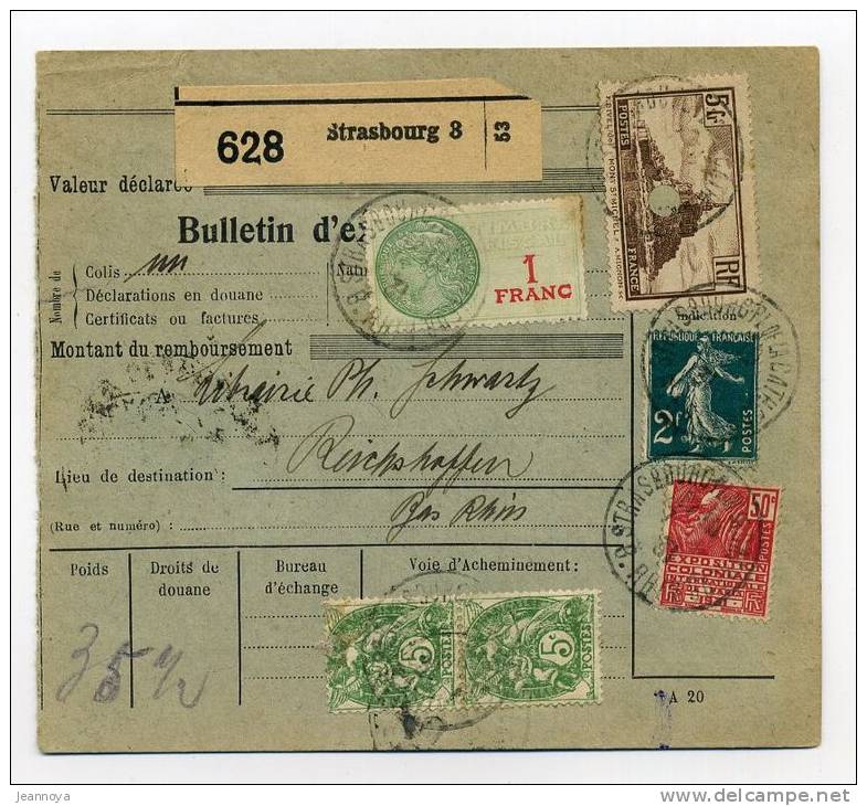 FRANCE - COLIS POSTAUX ALSACE-LORRAINE - DIVERS TP DONT N°260 PRE-PERFORÉ - TB - Lettres & Documents