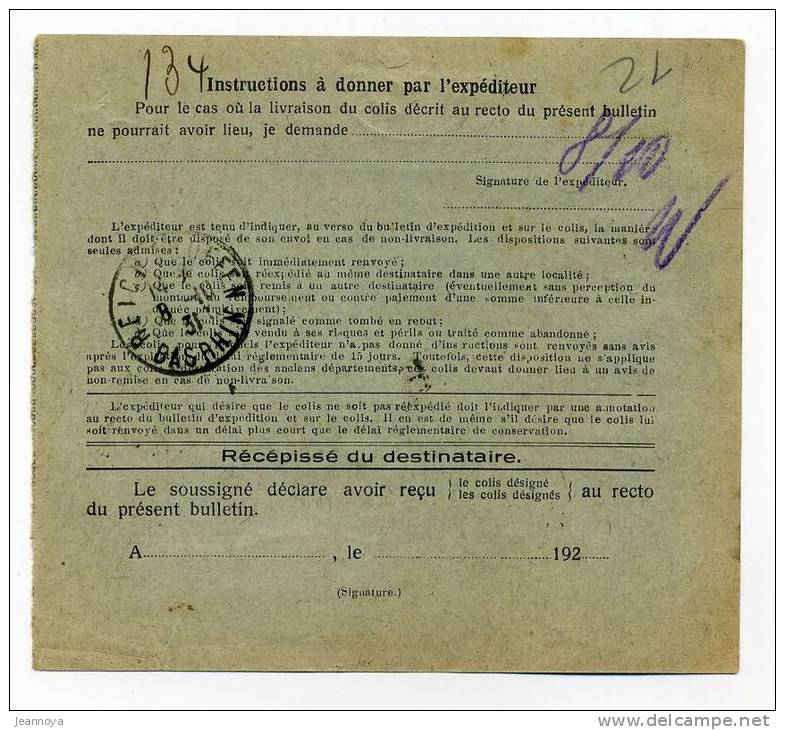 FRANCE - COLIS POSTAUX ALSACE-LORRAINE - DIVERS TP DONT N°260 PRE-PERFORÉ - TB - Covers & Documents