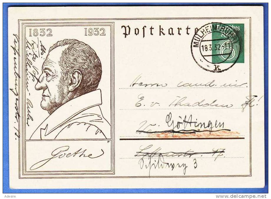 GERMANY - 6 PFG AUF SCHMUCKPOSTKARTE GOETHE - MÜHLHEIM - GÖTTINGEN - DEUTSCHES REICH 1932 - Briefe U. Dokumente