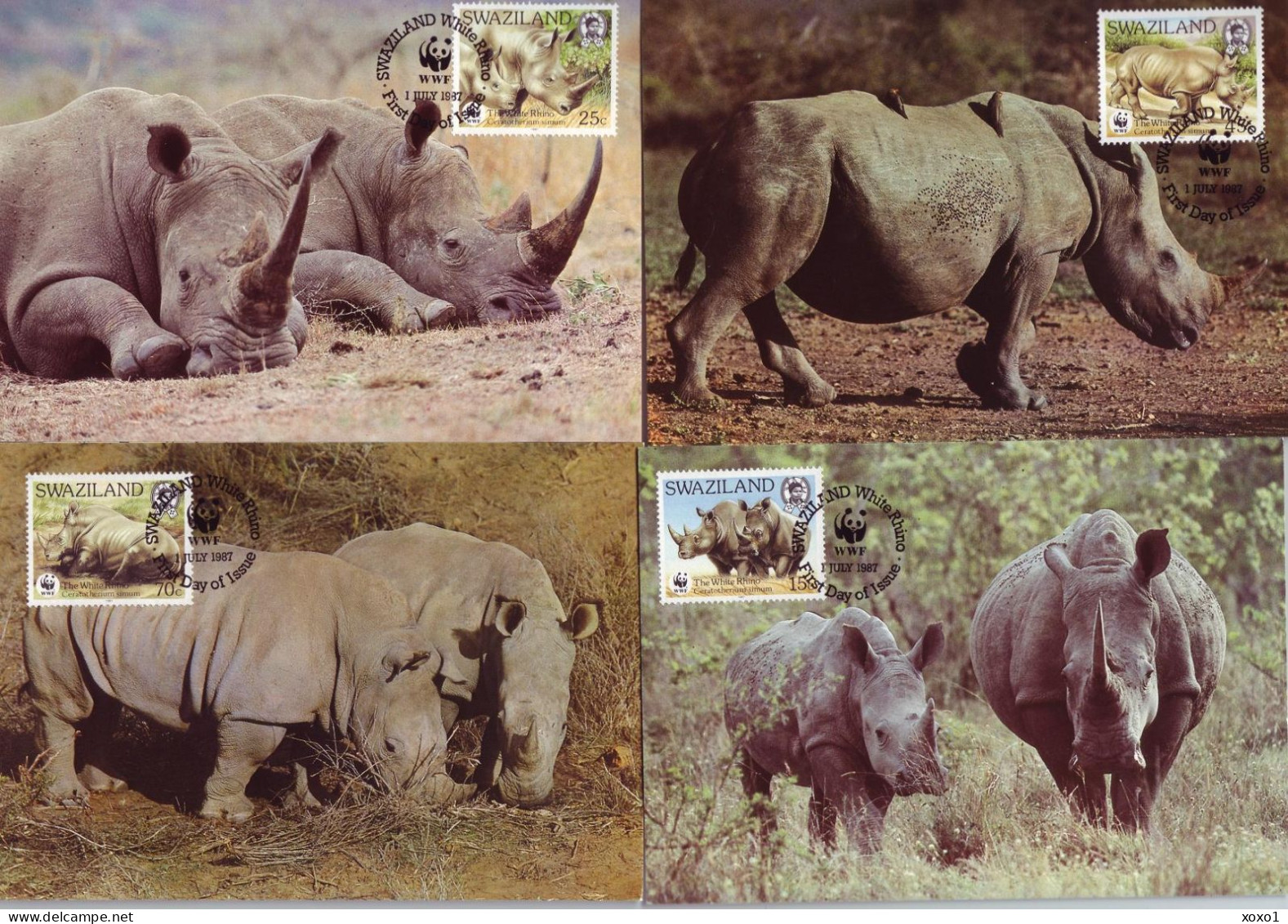 Swaziland 1987 Mi.No. 528 - 531 Animals White Rhinoceros  (Ceratotherium Simum) WWF 4v MC 16,00 € - Rhinoceros