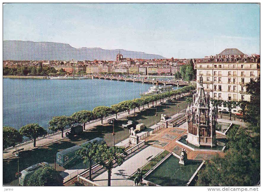 Suisse-Geneve,  Monument Brunswick, Hôtel De La Paix Et Bus+camion, Circule Oui - Buses & Coaches