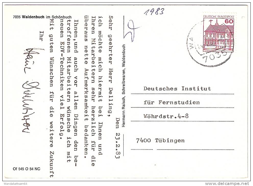 AK 54554 7035 Waldenbuch Im Schönbuch 24. 2.83 - 9 7035 WALDENBUCH 1 Nach Tübingen Mit 1 X 60 PF DEUTSCHE BUNDESPOST - Böblingen