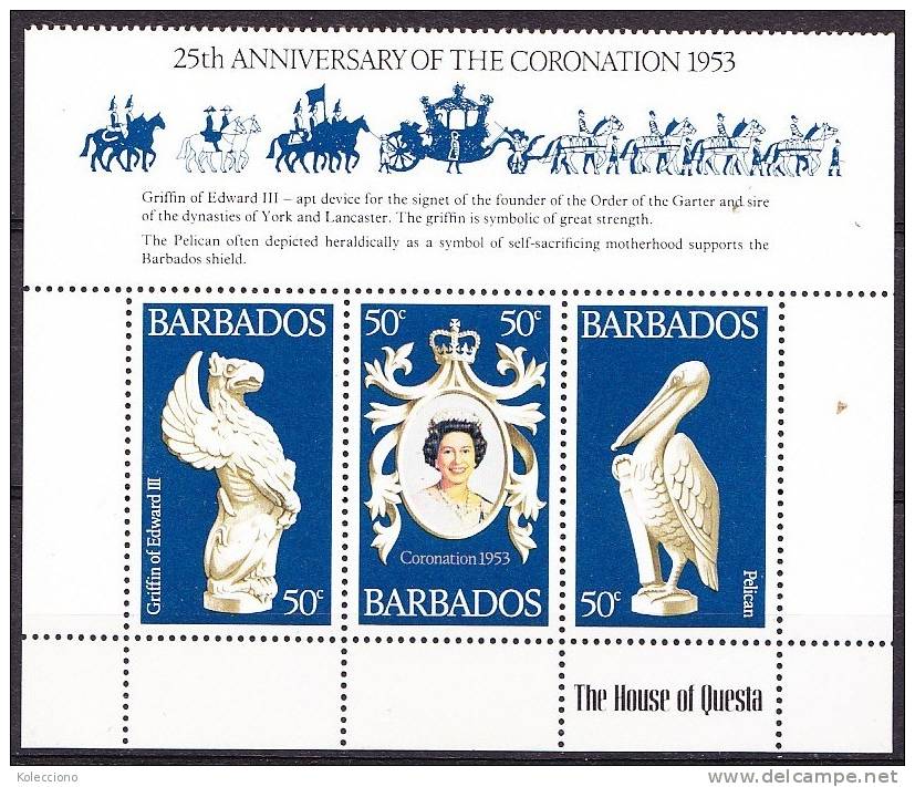 Barbados 1978 Yv. 449 / 51, 25th Ann Queen Elizabeth Coronation MNH - Barbados (1966-...)