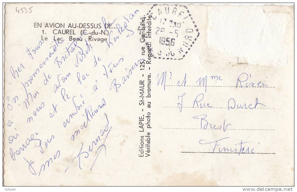 4535# CAUREL COTES D ARMOR LE LAC BEAU RIVAGE 1956 BRETAGNE - Caurel